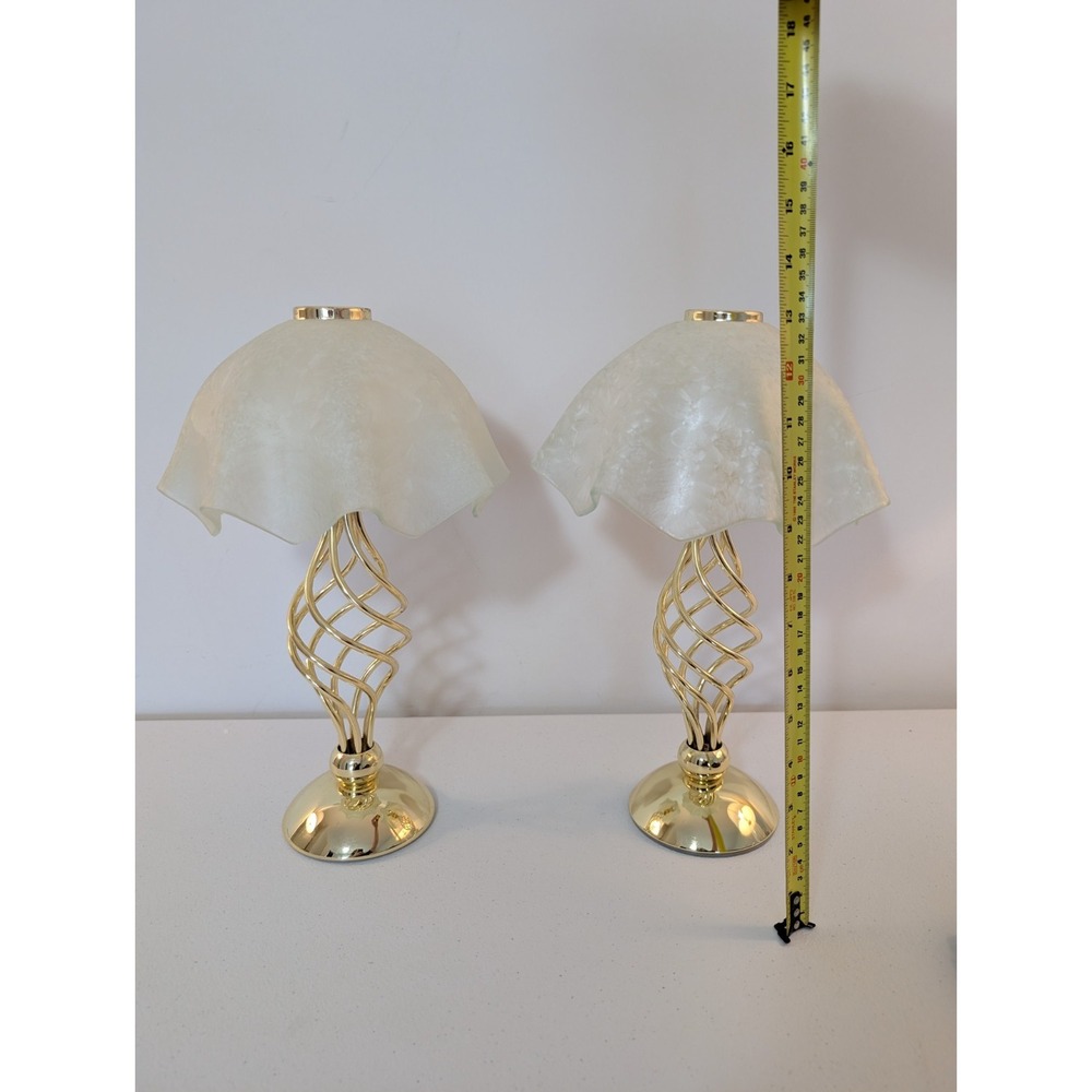 Vintage PartyLite Paragon Tealight Candle Lamps Pair Gold Pearl Shades - Picture 9 of 9